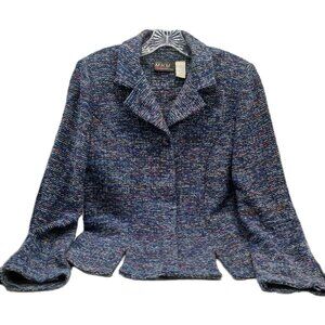 MHM Womens Jacket Size 8 Blue Button Up With Pockets Long Sleeve